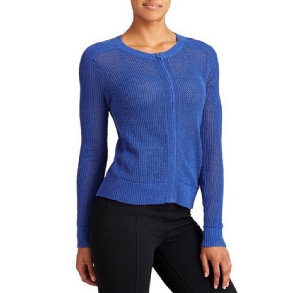 Athleta Royal Blue Mesh Knit Zip Up Sweater Jacket